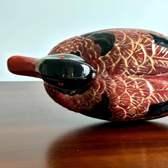 Vintage Handmade French Wooden Carved Lacquer Duck - Picture 9 of 10